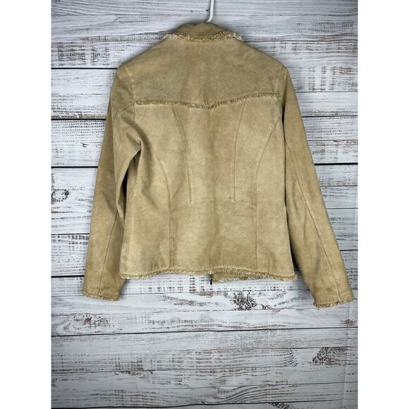 WILSONS LEATHER MAXIMA Womens jacket Tan Suede Medium Vintage Fringe Y2K Western - Picture 14 of 14